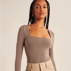 Abercrombie & Fitch Soft A&F Collection Mocha Long Sleeve Squareneck Bodysuit